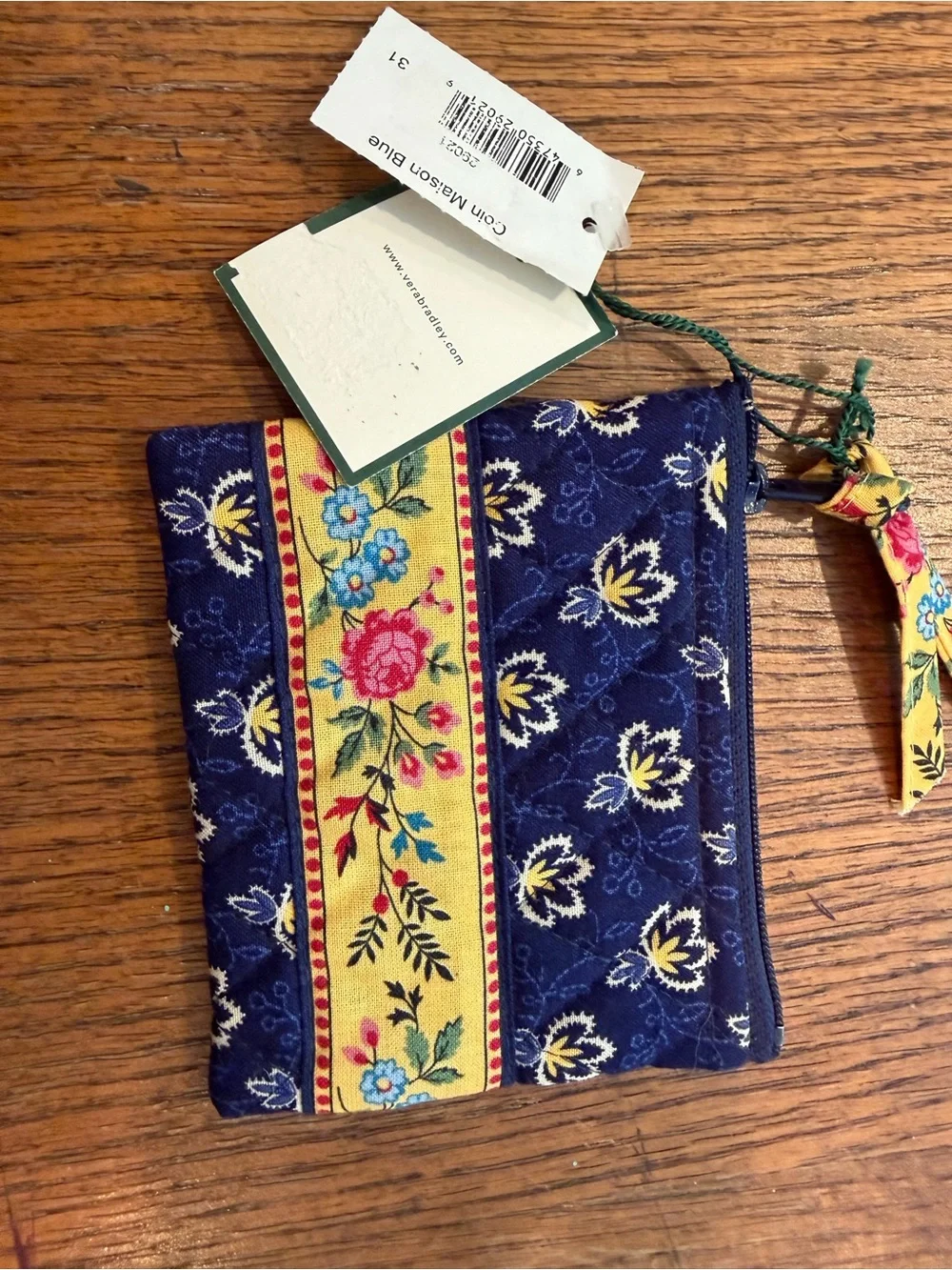 Vera Bradley Navy Quilted Cosmetic Pouch with Yellow Floral Stripe